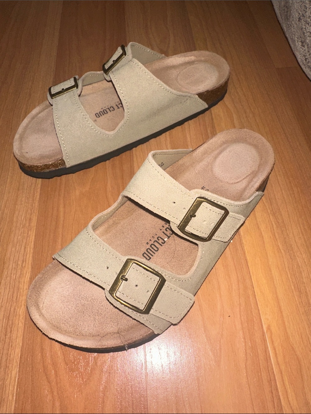 Project Cloud Beige Double Buckle Slide Sandals